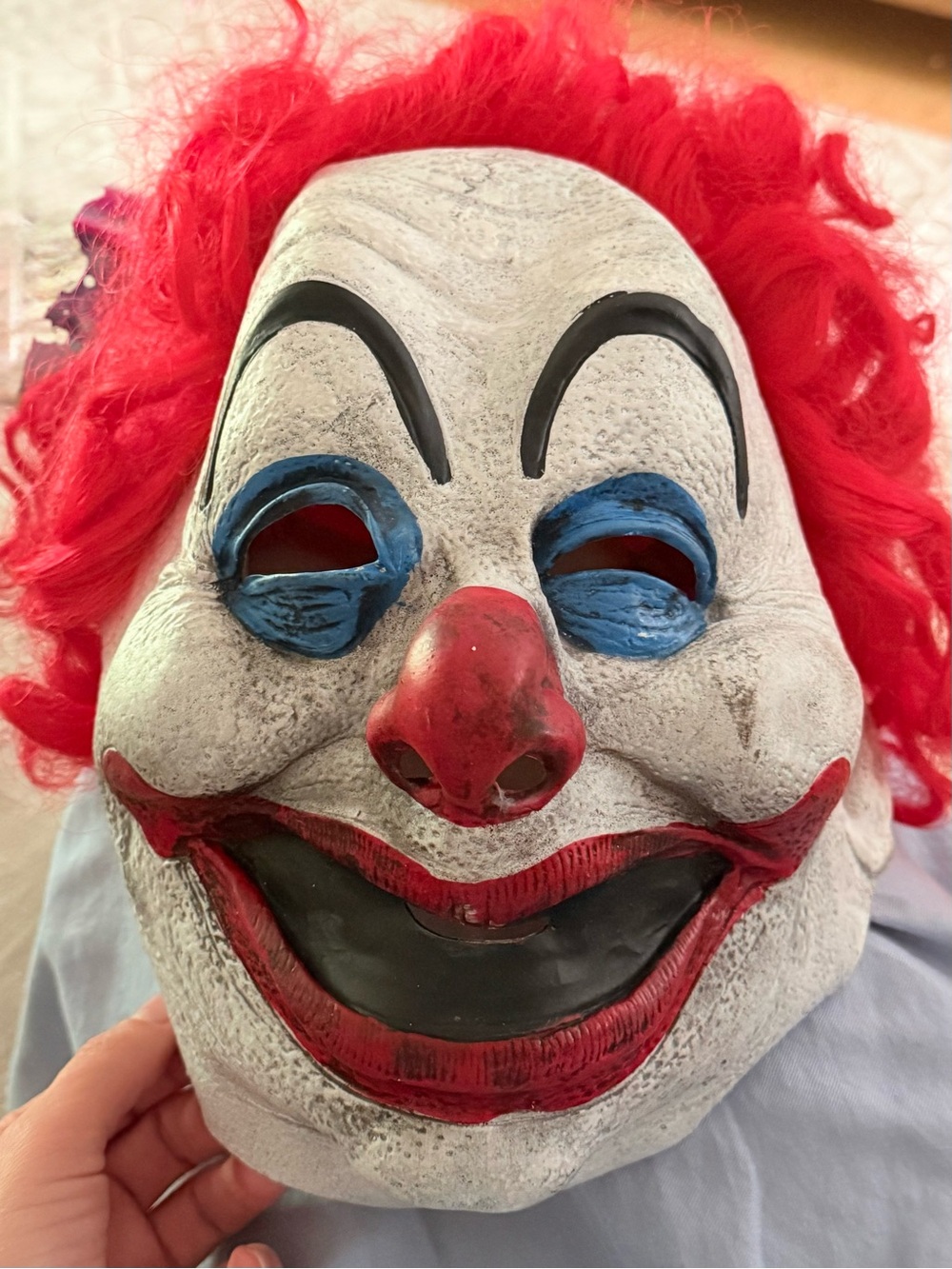 Halloween Scary Clown Latex Full Face Mask w/ Red Hair, Elastic Strap, One Size